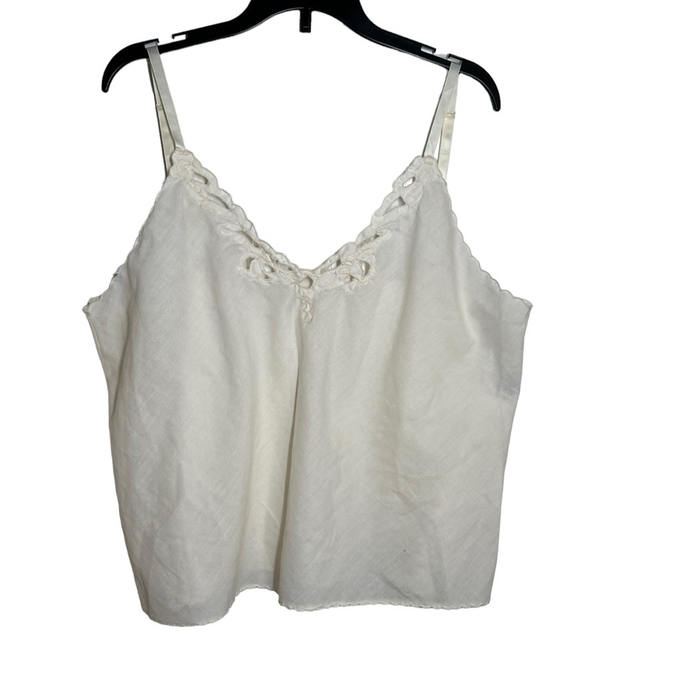 Vintage lace trim tank top cotton white L Ventura cream off white